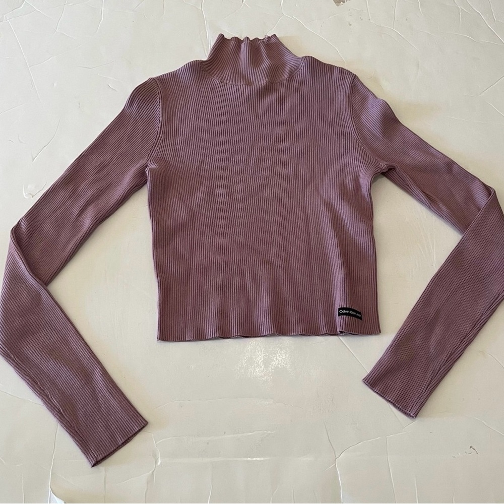 Long Sleeve Purple Knit Calvin Klein Jeans Mockneck Shirt Sweater